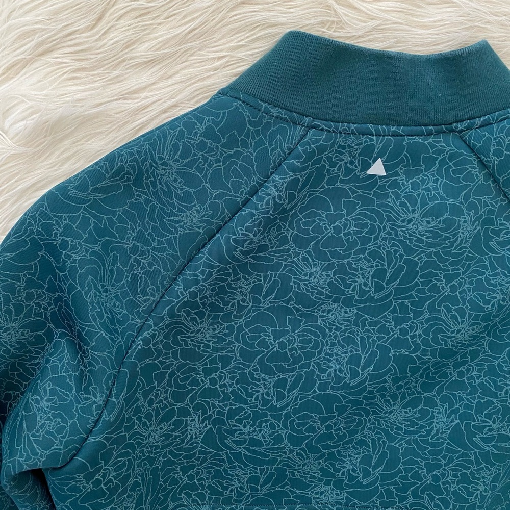 Balance Athletica Vitality Green Deep Sea Zip Front Cropped Bomber Flight Jacket - Picture 9 of 15